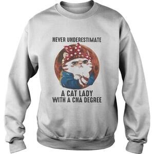 Never Underestimate A Cat Lady With A Cna Degree Moon Sweatshirt